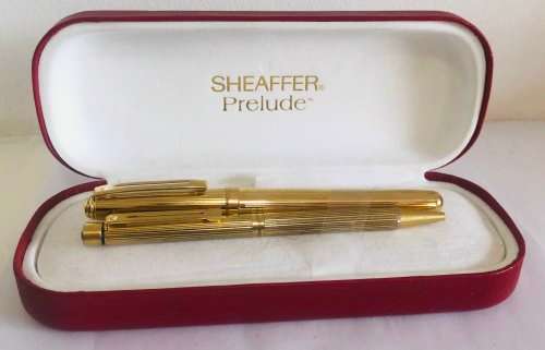 SHEAFFER PRELUDE GOLD ELECTROPLATED ROLLERBALL AND BALLPOINT PEN WHITE DOT IN ORIGINAL BOX