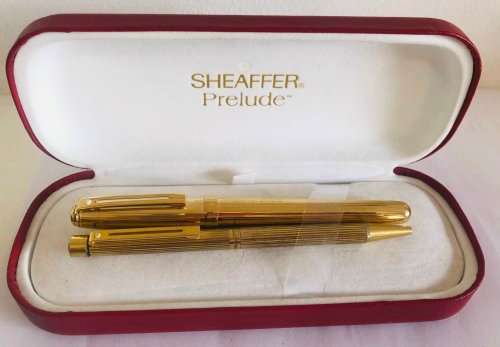 SHEAFFER PRELUDE GOLD ELECTROPLATED ROLLERBALL AND BALLPOINT PEN WHITE DOT IN ORIGINAL BOX