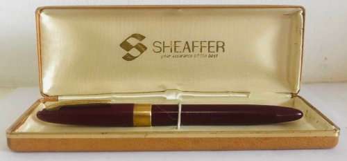 SHEAFFER MAROON FOUNTAIN PEN WITH GOLD TRIM WITH 14K NIB WHITE DOT IN ORIGINAL BOX