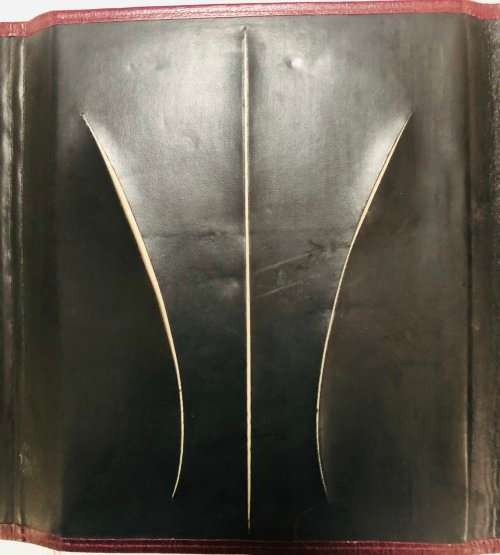 VINTAGE BURGUNDY FOLDER WITH LOCK IN EXCELLENT CONDITION