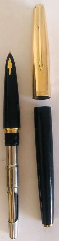 VINTAGE SET PARKER 61 ROLLED GOLD FOUNTAIN PEN WITH 14K NIB AND BALLPOINT PEN-GOLD AND BLACK