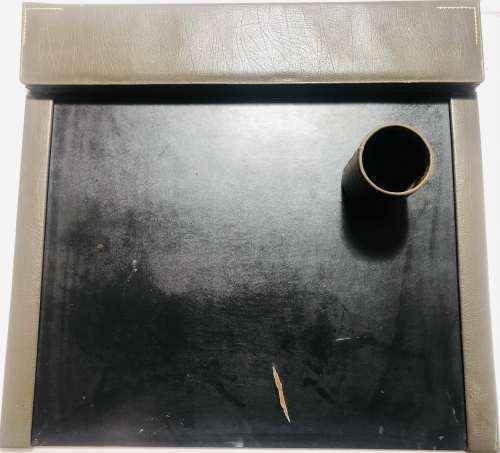MATCHING BROWN LEATHER DESKTOP SET: DESKTOP CALENDAR HOLDER AND PEN HOLDER