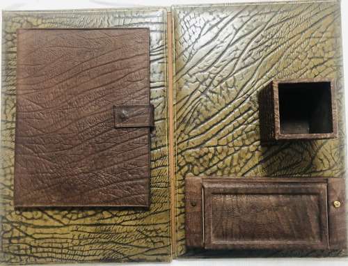 MATCHING BROWN LEATHER DESKTOP SET DESKTOP CALENDAR HOLDER, PEN HOLDER, STATIONERY CONTAINER, FOLDER