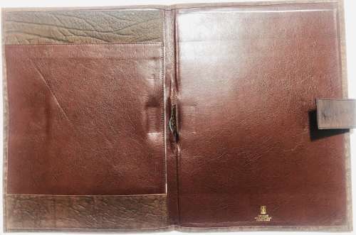 MATCHING BROWN LEATHER DESKTOP SET DESKTOP CALENDAR HOLDER, PEN HOLDER, STATIONERY CONTAINER, FOLDER