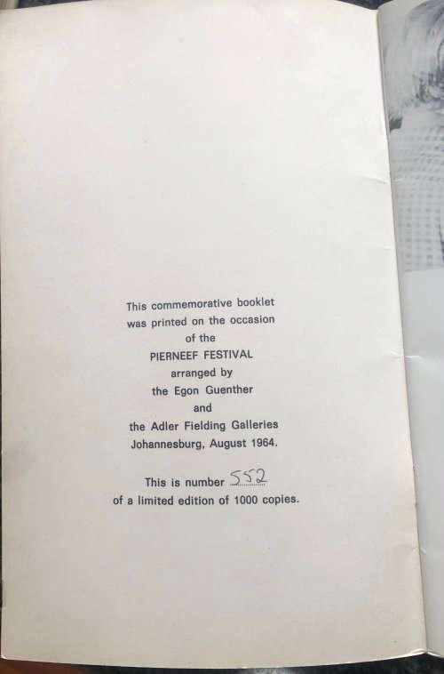 RARE! PIERNEEF COMMEMORATIVE BOOKLET 1964, LIMITED EDITION, EGON GUENTHER & ADLER FIELDING GALLERIES