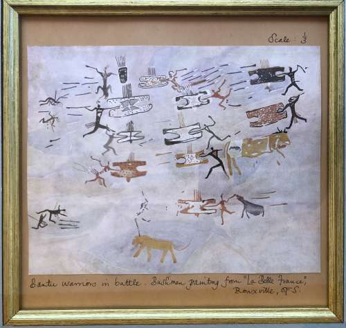 WALTER BATTISS PRINT TITLED `BANTU WARRIORS IN BATTLE`