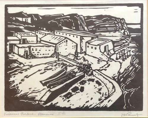 PIERNEEF LARGE A4 SIZE PHOTOLITHOGRAPHIC PRINT "FISHERMAN`S HARBOUR - HERMANUS"