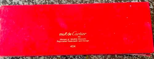 MUST DE CARTIER SANTOS BALLPOINT PEN IN BOX - BRUSHED STEEL WITH GOLD TRIM IN EXCELLENT CONDITION