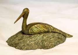 SIGNED!! KEITH CALDER BRONZE SCULPTURE `BLUE CRANE AND NEST`  DESKTOP PIECE IN EXCELLENT CONDITION