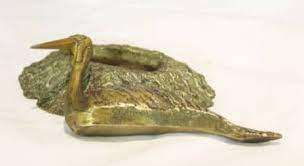 SIGNED!! KEITH CALDER BRONZE SCULPTURE `BLUE CRANE AND NEST`  DESKTOP PIECE IN EXCELLENT CONDITION