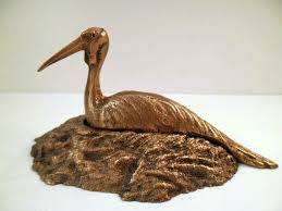SIGNED!! KEITH CALDER BRONZE SCULPTURE `BLUE CRANE AND NEST`  DESKTOP PIECE IN EXCELLENT CONDITION