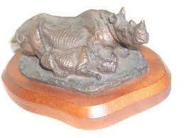 SIGNED!! KEITH CALDER `RHINO AND CALF` BRONZE SCULPTURE IN EXCELLENT CONDITION