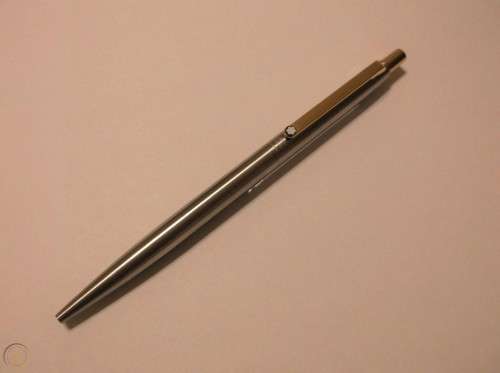 MONT BLANC SLIMLINE SILVER WITH GOLD TRIM BALLPOINT PEN IN EXCELLENT CONDITION