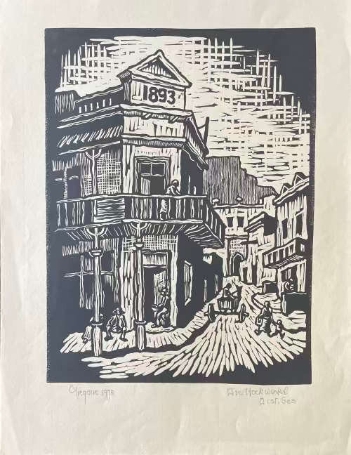 SIGNED!! LARGE GREGOIRE BOONZAIER BLACK AND WHITE LINOCUT SIGNED AND DATED 1978