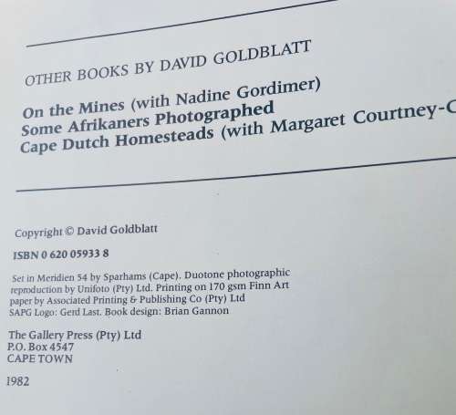 SCARCE!! DAVID GOLDBLATT `IN BOKSBURG` FIRST EDITION, 1982