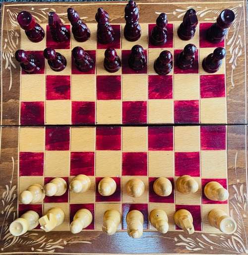 WOOD CHESS & BACKGAMMON SET WITH WOODEN PIECES
