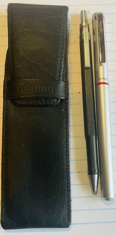 ROTRING 400 FOUNTAIN PEN AND ROTRING 600 MECHANICAL PENCIL IN BLACK LEATHER ROTRING CASE