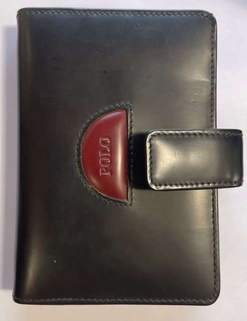 POLO MINI MAROON AND BLACK LEATHER FILOFAX AND CARD HOLDER WITH BLACK AND SILVER BALLPOINT PEN