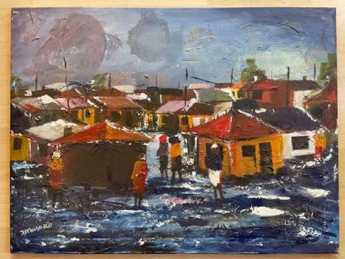 JOE MASEKO PAINTING, TITLED `MEADOWLANDS VIA PIMVILLE`, DATED 1987