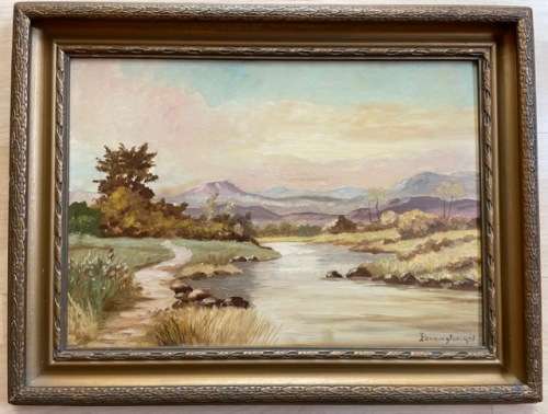 SIGNED IN 1956!! REG PENNINGTON PAINTING, TITLED `TUGELA RIVER NATAL` VIBRANT LANDSCAPE
