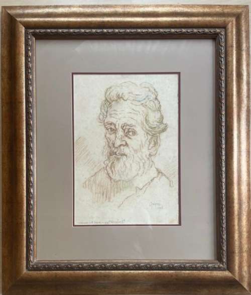 SIGNED AND DATED 1983!! GREGOIRE BOONZAIER DRAWING, TITLED `OLD MAN WITH BEARD - NOT GREGOIRE!`