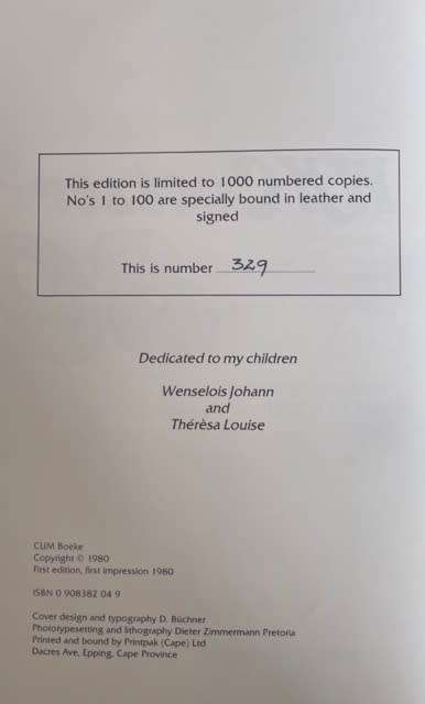 `WH COETZER 80`, FIRST EDITION, NUMBERED 329/1000