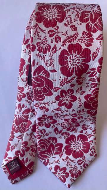 ORIGINAL TM LEWIN MENS TIE, RED AND WHITE WITH FLORAL DESIGN