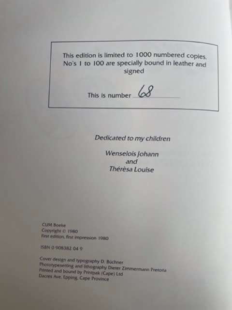SIGNED!! DELUXE EDITION `WH COETZER 80`, LEATHER BOUND, FIRST EDITION, NUMBERED 68 OUT OF 1000 COPIE