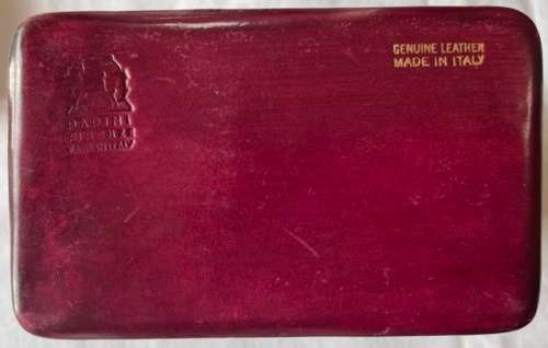 FINE GENUINE RED LEATHER DOUBLE PLAYER CARD HOLDER WITH GILT TRIM, MADE IN ITALY