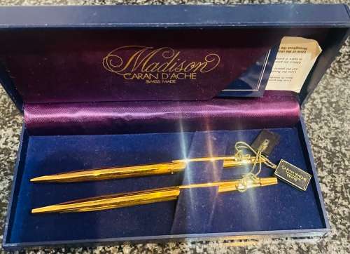 SCARCE! CARAN D'ACHE MADISON BALLPOINT PEN AND PENCIL WITH PINSTRIPE DESIGN IN BOX UNUSED