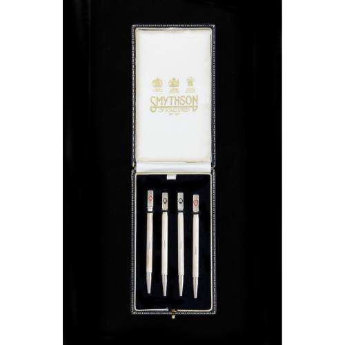 SMYTHSON OF BOND STREET STERLING SILVER 4 PIECE BRIDGE PENCIL SET IN BOX