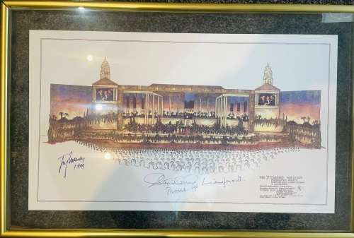 TRIPLE SIGNED & FRAMED-3 TENORS-LUCIANO PAVAROTTI, PLACIDO DOMINGO & JOSE CARRERAS-LAYOUT SKETCH SA