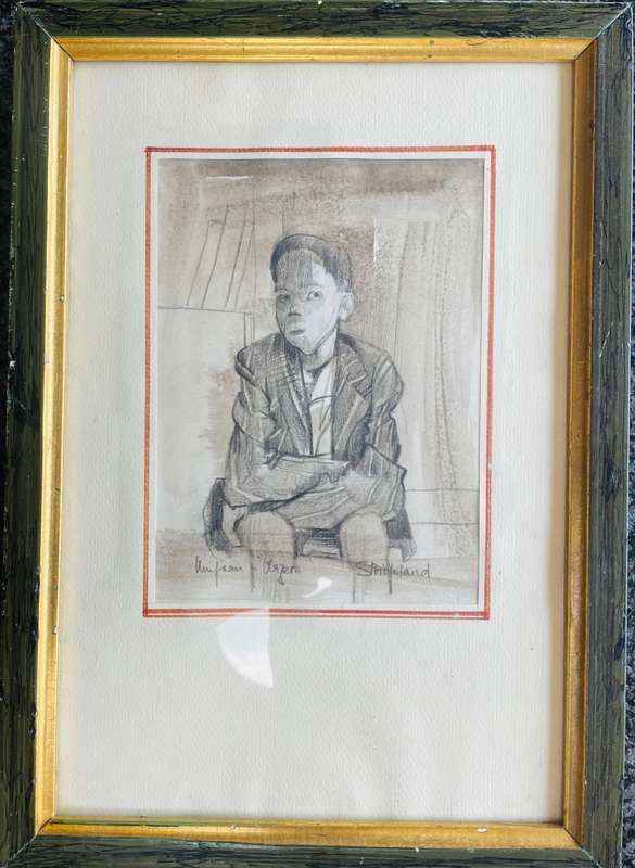 SIGNED!! ANTHONY STRICKLAND - MIXED MEDIA PAINTING OF A YOUNG BOY IN CAPE TOWN