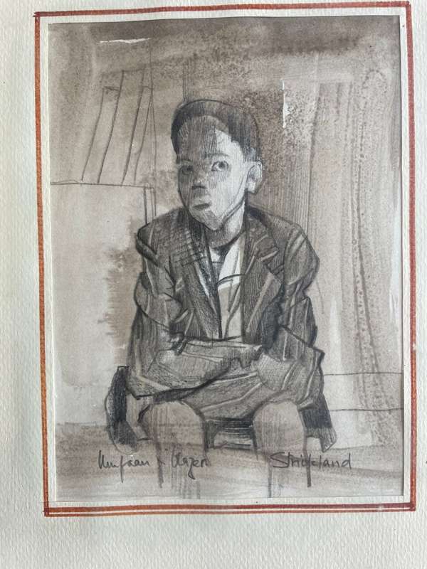 SIGNED!! ANTHONY STRICKLAND - MIXED MEDIA PAINTING OF A YOUNG BOY IN CAPE TOWN