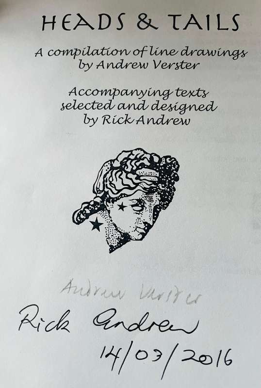 DOUBLE SIGNED !! ANDREW VERSTER `HEADS & TAILS` CONTAINS LINE DRAWINGS BY ANDREW VERSTER