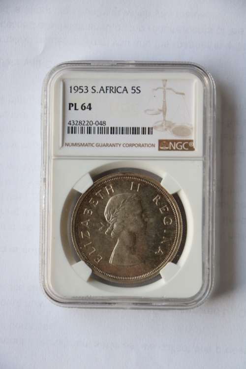 1953 Five Shilling NGC PL64