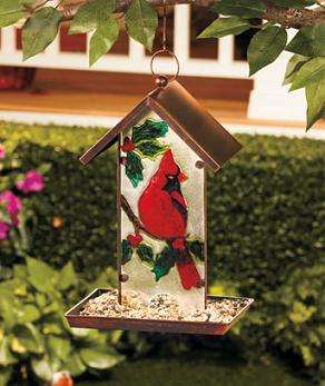 Cardinal Glass Bird Feeder