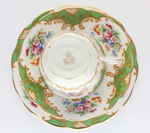 Royal Albert Albany Green fine bone china tea trio - marking