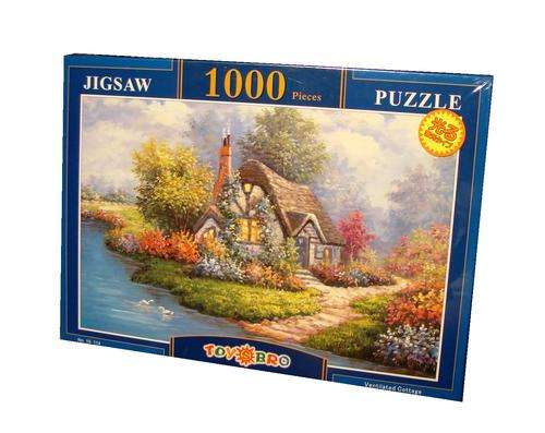 1000 PIECE GLOW IN THE DARK JIGSAW PUZZLE OF BEAUTIFUL COTTAGE AND GARDEN