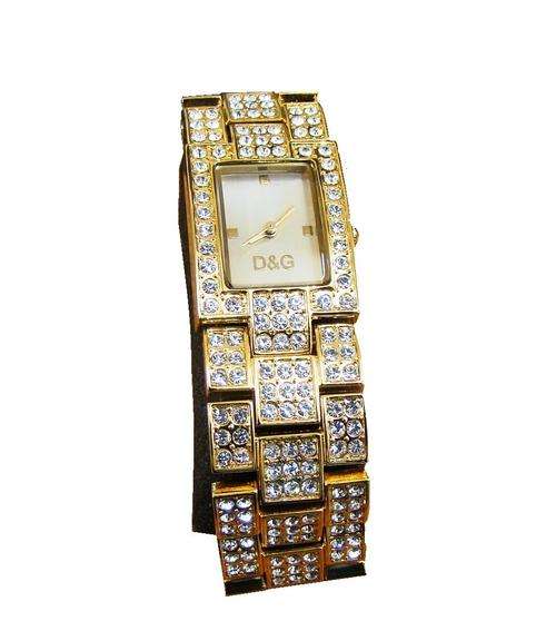 GOLD D&G WATCH WITH EMBEDDED SIMULATED DIAMONDS