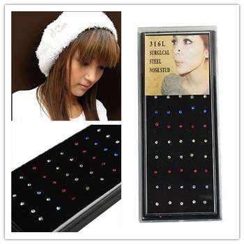 PACK OF 40 MULTI-COLORED CUBIC ZIRCONIA NOSE RINGS