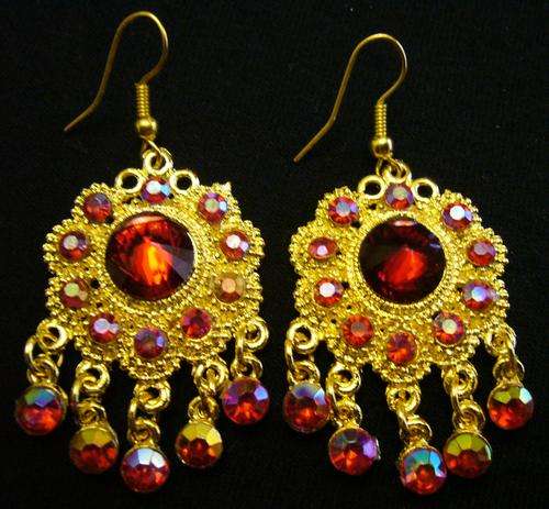 Gold Plated Earrings with Simulated Rubies