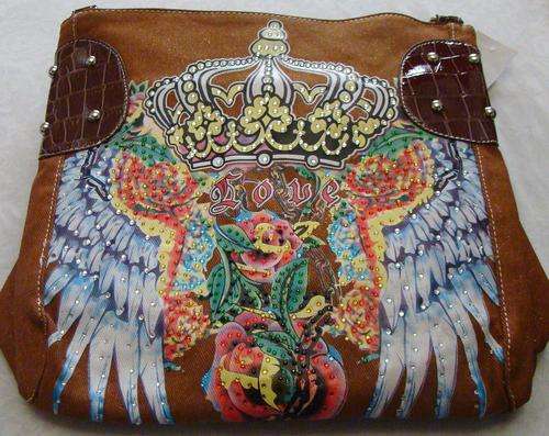 DESIGNER ED HARDY BROWN HANDBAG