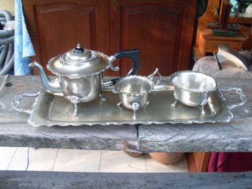CUTEST & MOST DELIGHTFUL VINTAGE 4 PIECE TEA SERVICE (TRIPOD HOOF? LEGS) MATCHING TRAY INCLUSIVE