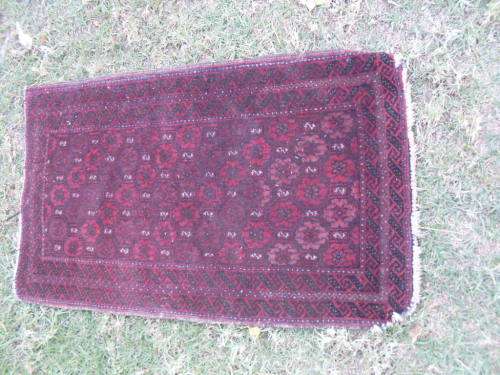 SMALLER PERSIAN DARK COLOURS REDS BELIEVED AFGHAN?? HAND KNOTTED GEOMETRIC FLORAL TRIBAL RUG