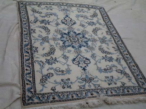 THE INIMITABLE NAIN HAND KNOTTED PERSIAN RUG. BLUES, CREAM OR IVORY WITH BROWN ETC ISFAHAN INFLUENCE