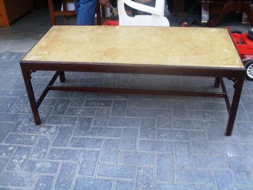 VINTAGE MAHOGANY LEGS & SUPPORT WITH TOOLED LEATHER TOP,  COFFEE TABLE