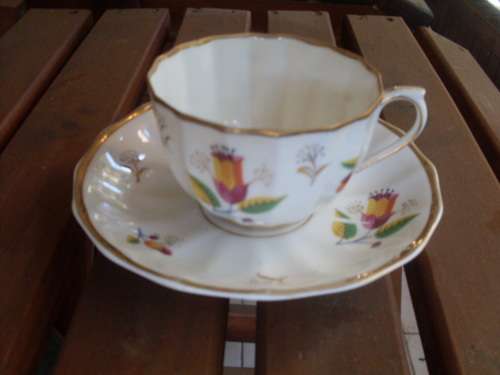 BELIEVED GERMAN??? LOVELY & DAINTY FLORAL WITH GILT & SCALLOPED TEA DUO