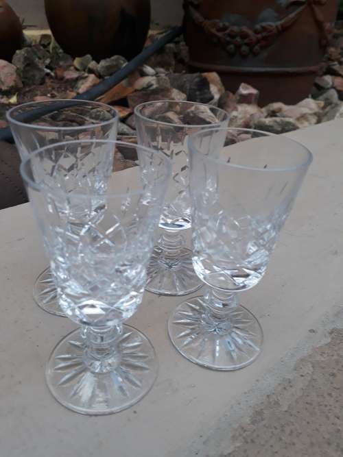 BEAUTIFUL SET OF FOUR CRYSTAL SHERRY? GLASSES DIAMOND FLASH CUT. LOVELY