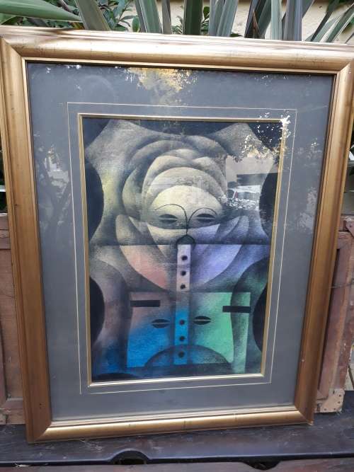 BEAUTIFUL FRAMED LARGE ABSTRACT MIXED MEDIA WINSTON SAOLI '90 OF FLUTIST / MUSICIAN